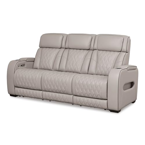 Signature Design by Ashley 3-Seat Power Reclining Sofa, Heat, Massage, Gray