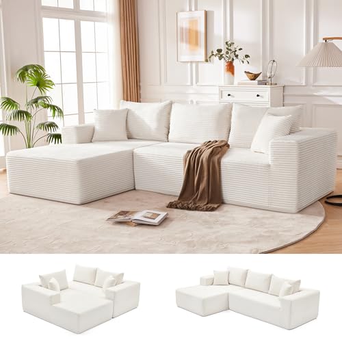 Mangodan 110” Boneless Couch, Cloud Sectional Sofa for Living Room, Beige | L Shaped Modular, Left Facing Chaise, Deep Seat & Back Support, Famliy & Pet Friendly, Fits Apartment and Living Room