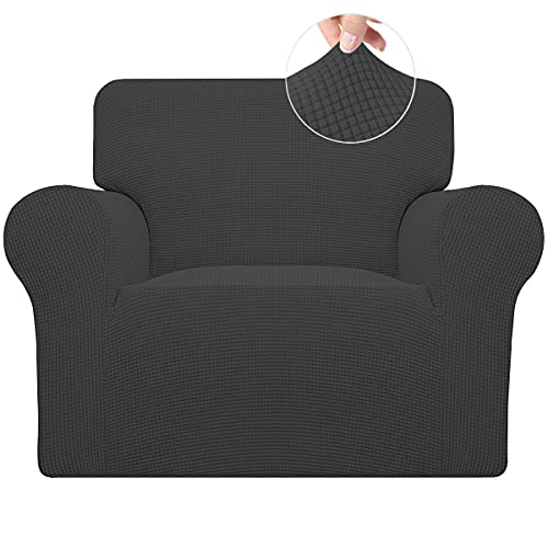 Easy-Going Stretch Chair Sofa Slipcover Washable Dark Gray | 1-Piece Couch Sofa Cover Furniture Protector for Living Room Soft with Elastic Bottom For Kids, Pet. Spandex Jacquard Fabric