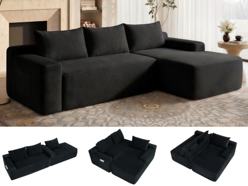 THSUPER 96" Black Oversized Sectional Boneless Deep Seat Couch. Right — Build quality and design details up close