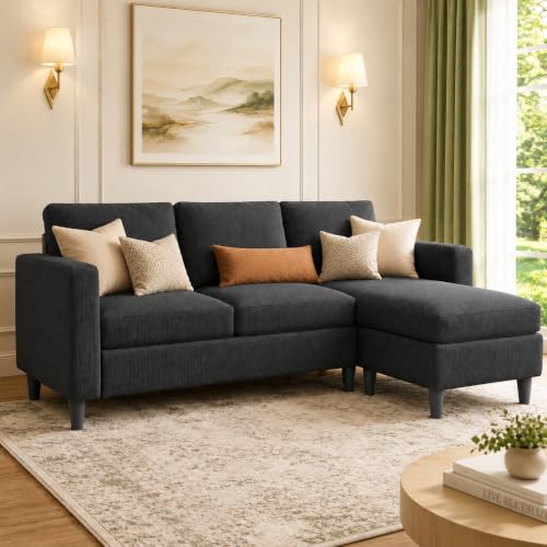 JAMFLY JAMFLY 3-Seat Reversible Sectional Sofa with Convertible Ottoma — Build quality and design details up close