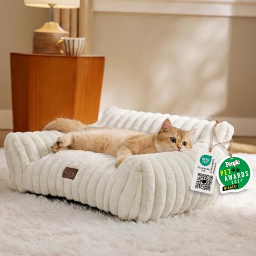 Bedsure ComfyFleece Shown on TV Fluffy Cute Cat Couch for Pets,24in Cream