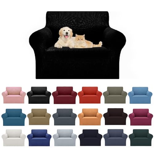 Cupuamon 2026 New Stretch Chair Sofa Slipcovers Couch Cover for 1 Seater Furniture Protector Sofa Covers with Elastic Bottom Jacquard Fabric Small Checks for Pets, Kids - Black
