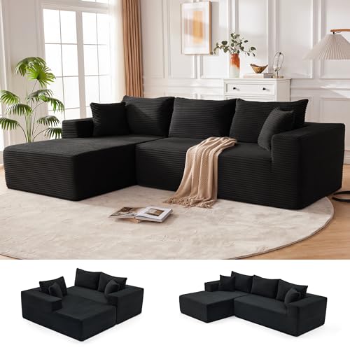 Mangodan 110” Boneless Couch, Cloud Sectional Sofa for Living Room, Black | L Shaped Modular, Left Facing Chaise, Deep Seat & Back Support, Famliy & Pet Friendly, Fits Apartment and Living Room