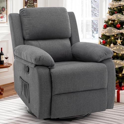 Korser Recliner Chair, 360 Swivel Rocker Chair for Adults, Small Rocking Recliner for Small Spaces, Upholstered Fabric Glider Recliner Nursery