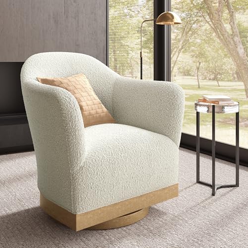 HERA'S HOUSE Boucle Swivel Barrel Accent Chair, Modern High-Back Armchair with 400 lbs Reinforced Support, 360°Smooth Swivel for Bedroom, Living Room, Loop Yarn Teddy Velvet, Fully Assembled, White