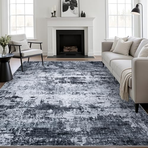 FXRHLP 5x7 Area Rug Living Room: Modern Washable Indoor Carpet Black | For Bedroom Dining Room Farmhouse Nursery Hallway Office,Modern Abstract,Machine washable,Non-Slip,Stain Resistant,Indoor