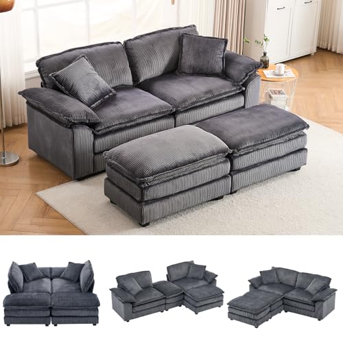 ZX Design 84.6” Corduroy Loveseat with Ottoman, Oversized Double Chais — Key features at a glance