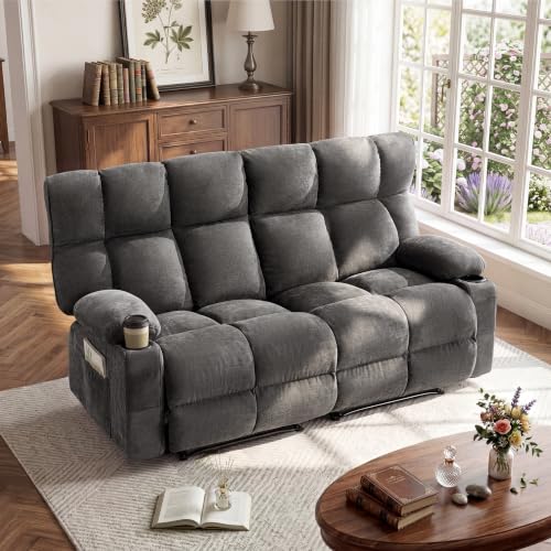 Sofetura Oversized Loveseat Recliner Sofa with Cup Holders & Side Pockets, Big Large Reclining Sofa, Traditional 2-Seater Manual Recliner Couch for Living Room, RV, Home Theater (Fabric,Grey)