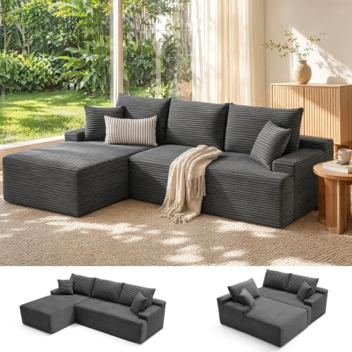 Mangodan Cloud Sectional Couch, Boneless Sofa for Living Room, Fluffy Comfy Couch with Deep Seat, Modular Sectional Sofa with L-Shaped Chaise, No Assembly Required, Dark Grey