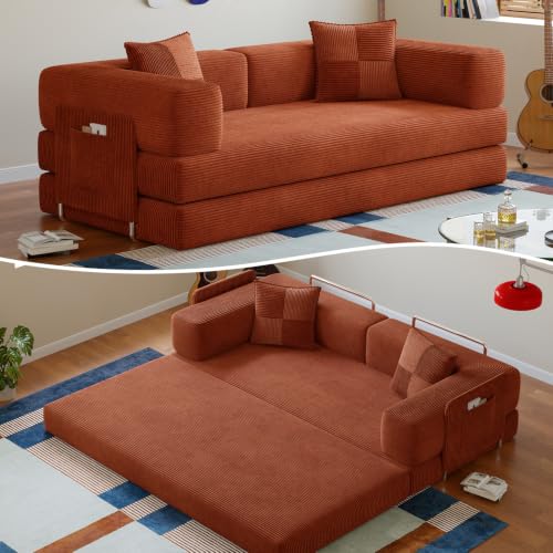Fancyfire 78.8" Convertible Sofa Bed with Armrest Pillow, 4-in-1 Sleep — Build quality and design details up close
