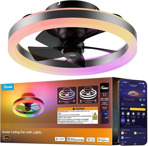 Govee Ceiling Fan with Lights, 20'' RGBIC Oscillating Flush Mount Blad — Manufacturer product photo — current rates for best sofas