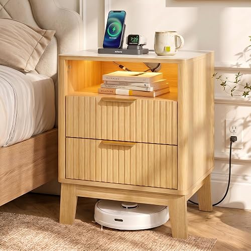 Fluted Nightstand with Charging Station and LED Lights, Modern Bedside — Manufacturer product photo — step-by-step best sofas couc