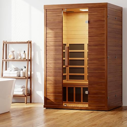 EASYHAWK 2 Person Infrared Sauna for Home, Low EMF FAR Indoor Wooden D — Build quality and design details up close